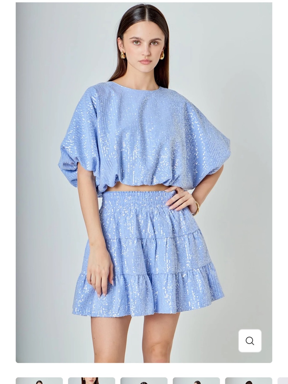 Endless Rose Light Blue Sequin Tiered Mini Skirt